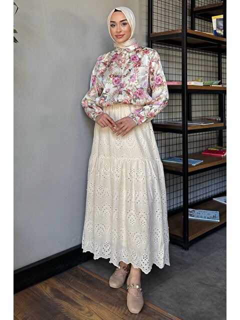 Julude Kadın Bel Lastikli İnci Detaylı Fistolu Tesettür Etek - S000361264-19928