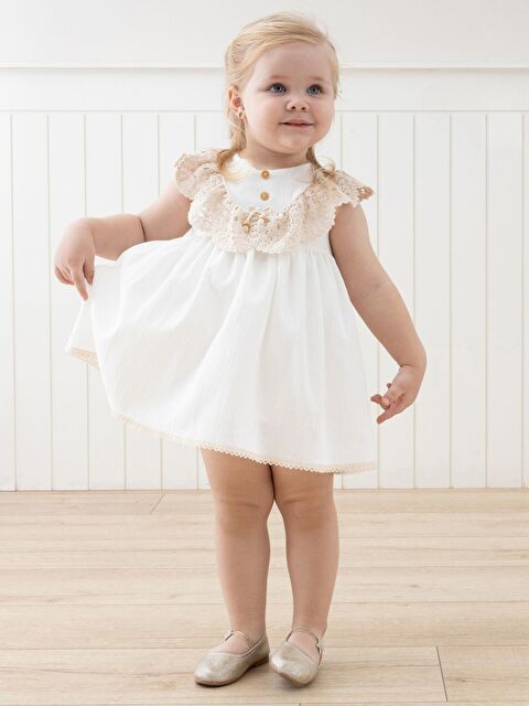 Mymio Bisiklet Yaka Dantel Detaylı Kız Bebek Elbise - S000358758-19965