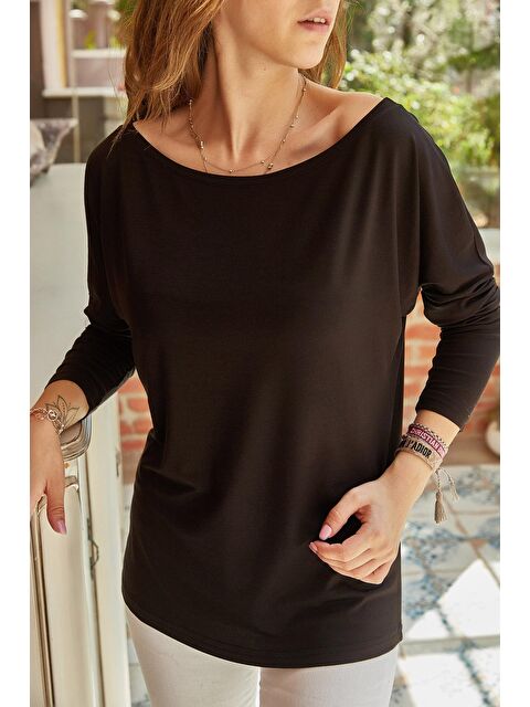 Xhan Siyah Kayık Yaka Viskon Bluz 9YXK2-41637-02 - S000070382-19351