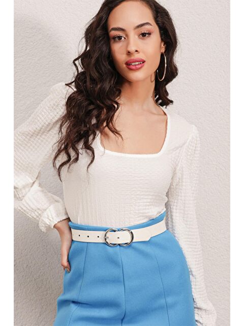 Bigdart 0442 Uzun Kollu Bluz - Beyaz - S000102362-20063