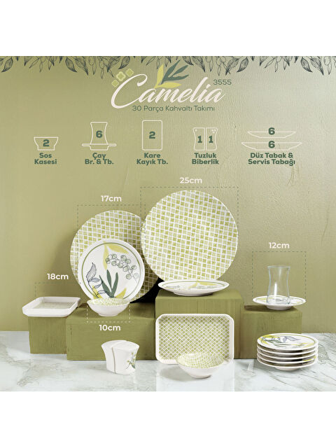 GÜRAL PORSELEN Camelia 30 Parça 6 Kişilik Kahvaltı Takımı 3555