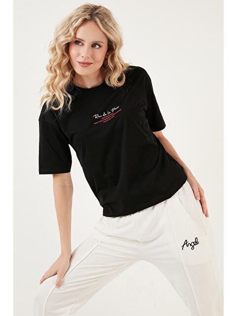Lela Yazılı Detaylı Pamuklu Oversize Bisiklet Yaka T Shirt 541Ruedela - S000058452-19351