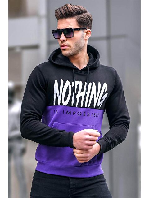 Madmext Mor Baskılı Kapüşonlu  Erkek Hoodie 2662 - S000049380-20042