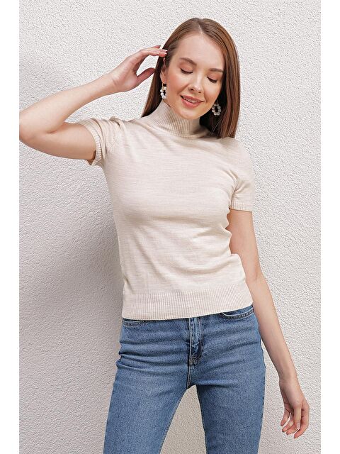 Bigdart 15819 Kısa Kollu Boğazlı Kazak - Krem - S000089971-19966