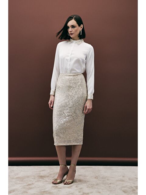 SATEEN Payet Detaylı Kalem Etek - Bej - S000324088-19928