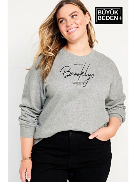 Süperlife Kadın El Yazılı Brooklyn Baskılı Büyük Beden İnce Bisiklet Yaka Swatshırt SPR25BSWK59 - S000342800-17308