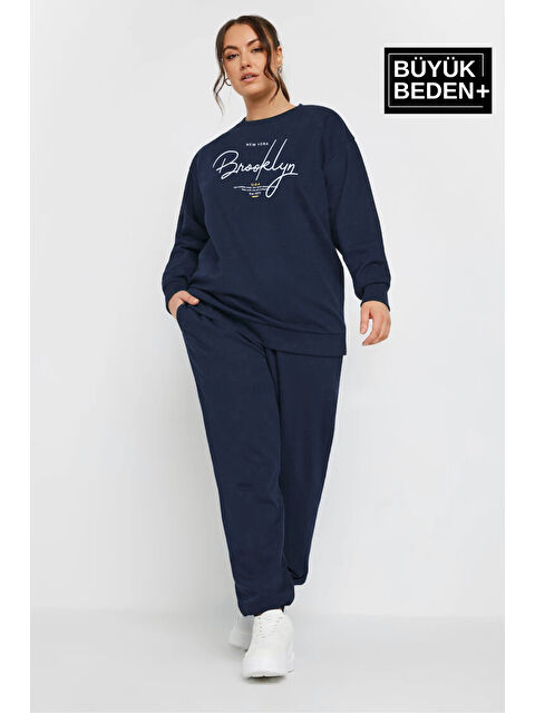 Süperlife Kadın El Yazılı Brooklyn Baskılı Büyük Beden İnce Bisiklet Yaka Swatshırt SPR25BSWK59 - S000342800-21164