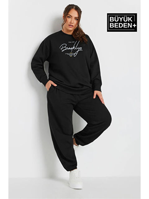 Süperlife Kadın El Yazılı Brooklyn Baskılı Büyük Beden İnce Bisiklet Yaka Swatshırt SPR25BSWK59 - S000342800-19351