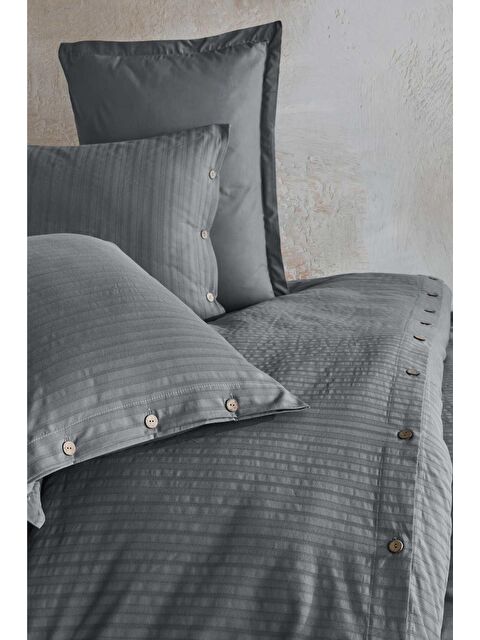 Nordqueen %100 Pamuk Çift Kişilik Düğmeli Nevresim Seti Arsida Gri - S000059720-20600
