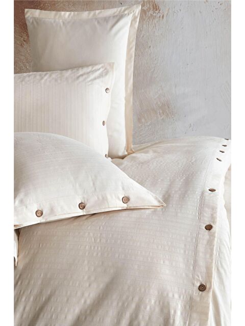 Nordqueen %100 Pamuk Çift Kişilik Düğmeli Nevresim Seti Arsida Ekru - S000059712-18657