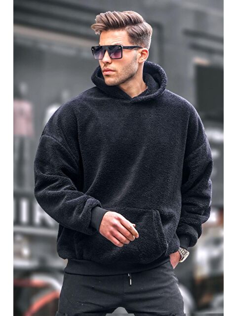 Madmext Siyah Pelüş Kapüşonlu Erkek Sweatshirt 6050 - S000049378-19351