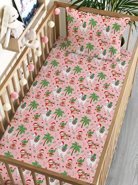 Evmila Hayvan Desen Baskılı Bebek Boy Lastikli Çarşaf Seti 60x120 cm - S000089205-23173