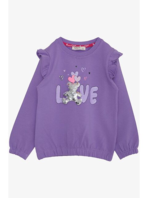 Breeze Kız Çocuk Sweatshirt Pullu Ayıcık Aksesuarlı Simli Yazı Baskılı Eflatun (1.5-3 Yaş) - S000068537-37492