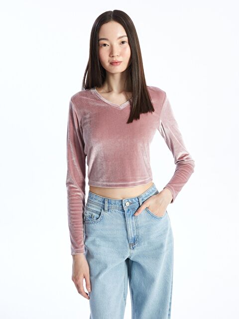 KOOR Kadife Crop Bluz Bg33