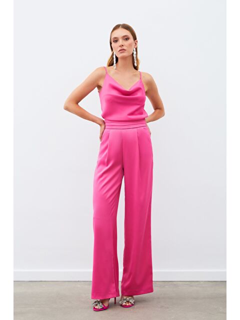 SATEEN Cepli Salaş Saten Pantolon - Fuşya - S000323797-18686