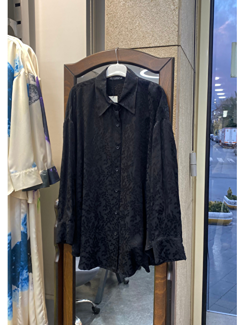 Pera Moda İç Göstermeyen Jakarlı Oversize Uzun Kadın Gömlek - S000318105-19351