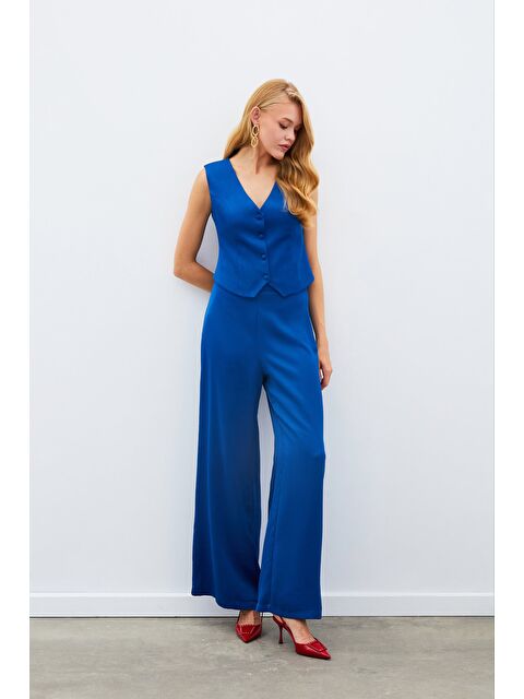 SATEEN Salaş Krep Pantolon - İndigo - S000323706-23093