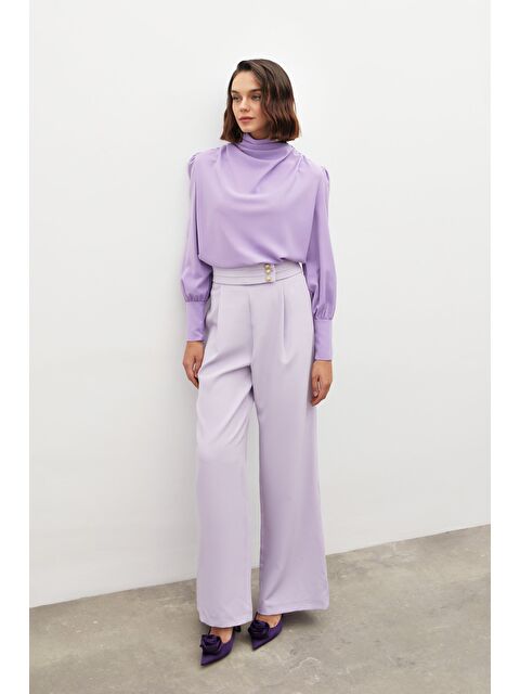 SATEEN Bel Detaylı Pantolon - Lila - S000323840-17878