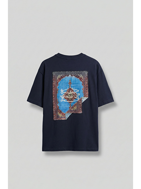 Abluka Online Erkek Sırtı Yamalı Oversize T-Shirt Lacivert - S000506320-21164