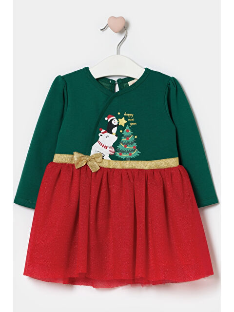 Le Mabelle Kırmızı Çam Ağacı Baskılı Tül Etekli Kız Bebek Elbise - Betty - S000473266-20045