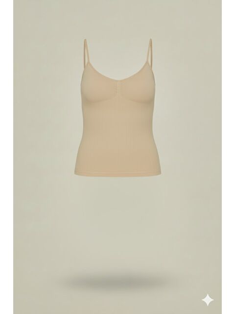 C&City C15011 Dikişsiz Ripli İnce Askılı Atlet Ten - S000223008-26407