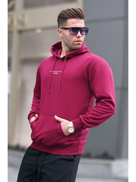 Madmext Bordo Kapüşonlu Baskılı  Erkek Hoodie 6017 - S000049391-19951