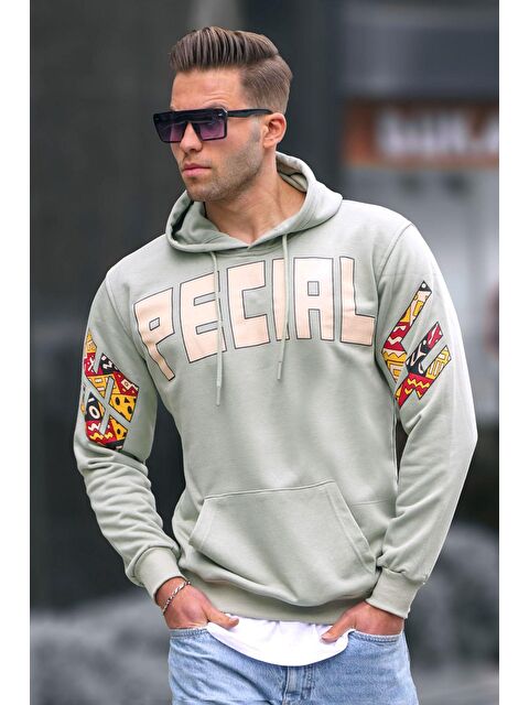 Madmext Mint Yeşili Baskılı Kapüşonlu  Erkek Hoodie 6039 - S000049392-17259