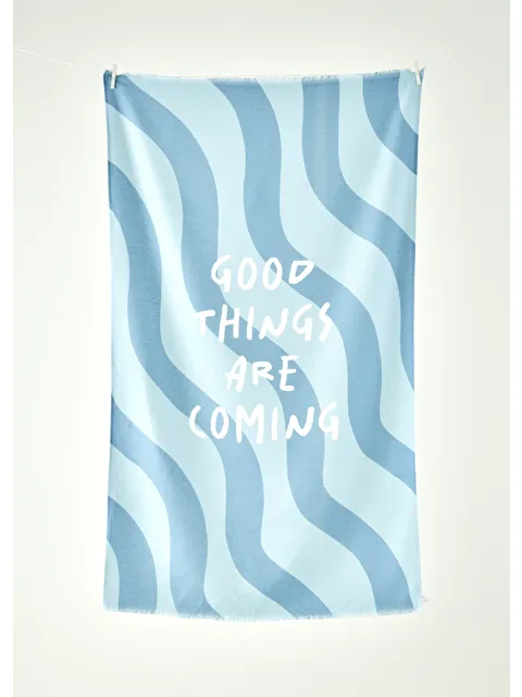 Bella Maison %100 Pamuk Good Things Are Coming Baskılı Plaj Havlusu Mint (90x150 cm) - S000388687-1180