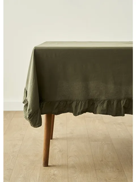 Bella Maison %100 Pamuk Elegance Kenarı Fıfırlı Masa Örtüsü Haki (150x250 cm) - S000347801-18547