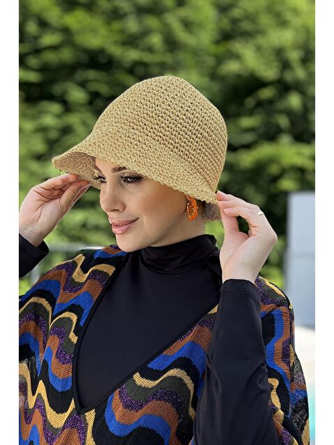 Remsa Mayo El Örgü Hasır Şapka RŞ-83 Camel - S000217334-4557