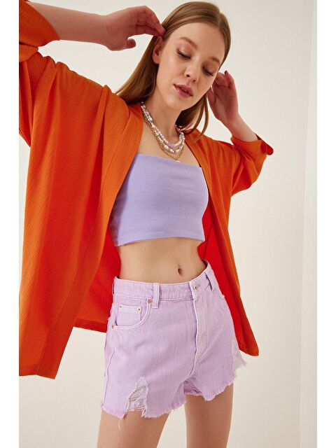 Hazelin Kadın Oranj Önü Açık Katlı Yaka Dokulu Mevsimlik Ceket HZL22S-BD158621 - S000045012-20013