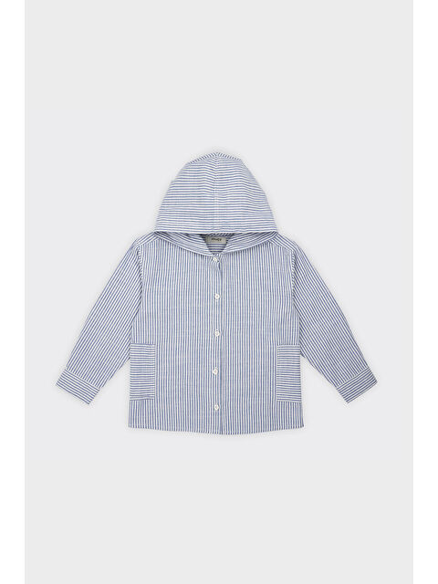 Panço Erkek Çocuk Kapüşonlu Çizgili Mavi Gömlek - S000259220-17234