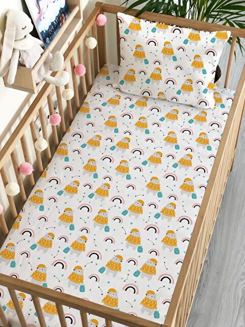 Evmila Yılbaşı Tema Hayvan Desen Baskılı Bebek Boy Lastikli Çarşaf Seti 60x120 cm - S000089225-23173