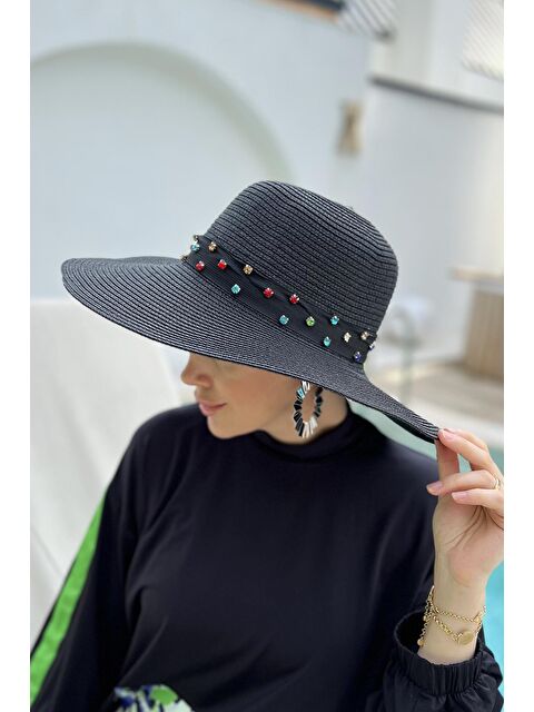 Remsa Mayo Şerit Taşlı Hasır Şapka RŞ-97 Siyah - S000216607-19351