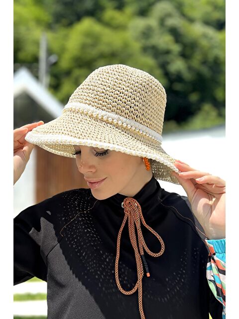 Remsa Mayo İncili El Örgüsü Hasır Şapka RŞ-103 Bej - S000216598-19928