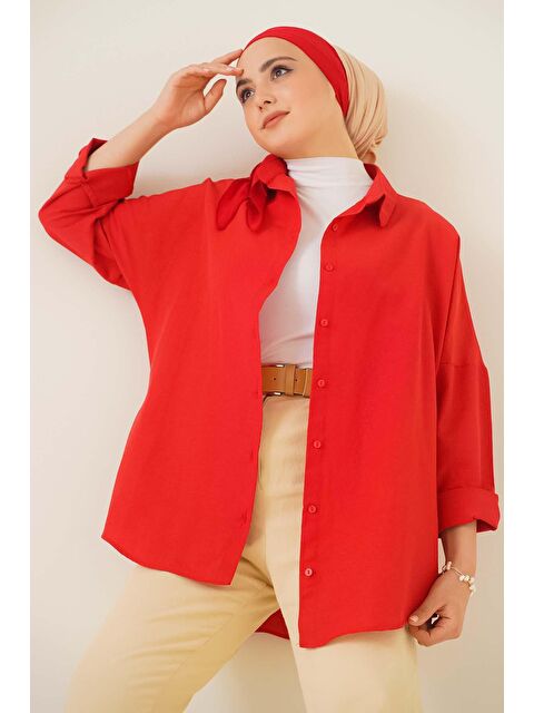 Bigdart 103901 Oversize Basic Tesettür Gömlek - Kırmızı - S000089781-20045
