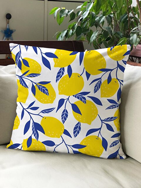Evmila Kadife Doku Çift Taraf Baskılı Limon Desen 43x43 cm Tekli Kırlent Kılıfı - S000021988-23173