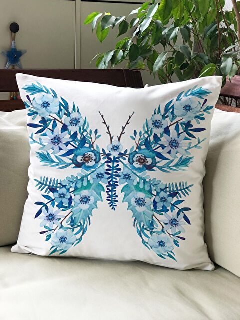 Evmila Kadife Doku Çift Taraf Baskılı Kelebek Desen 43x43 cm Tekli Kırlent Kılıfı - S000021986-23173