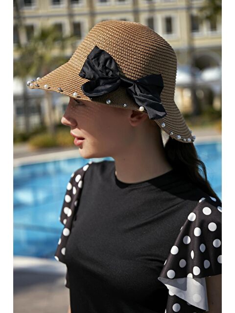 Remsa Mayo İncili Kurdele Detaylı Hasır Şapka RŞ-76 Camel - S000178046-4557