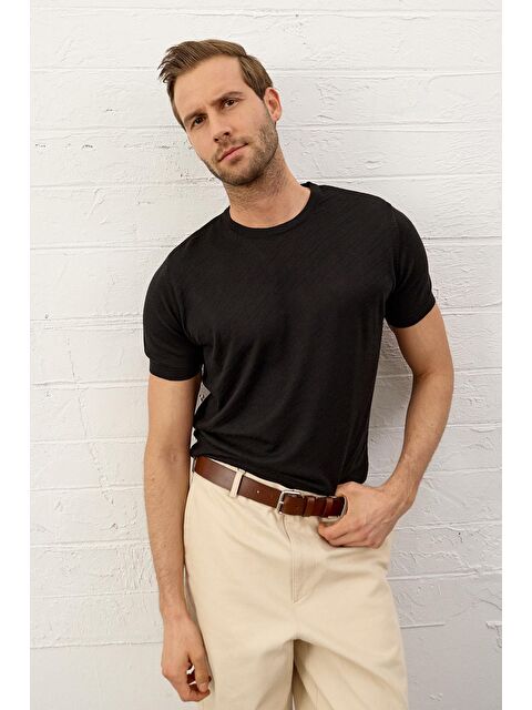 Danger Erkek Bisiklet Yaka Slim-Fit  İnce Triko Tişört  Siyah - S000167885-19351