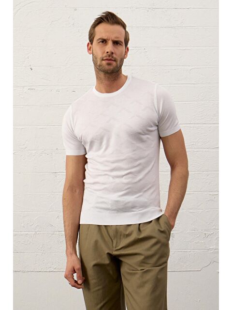 Danger Erkek Bisiklet Yaka Slim-Fit Yazlık Triko Tişört Beyaz - S000165267-20063