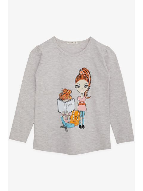 Breeze Kız Çocuk Uzun Kollu Tişört Kız Bakılı Bej Melanj (4-9 Yaş) - S000021999-19927