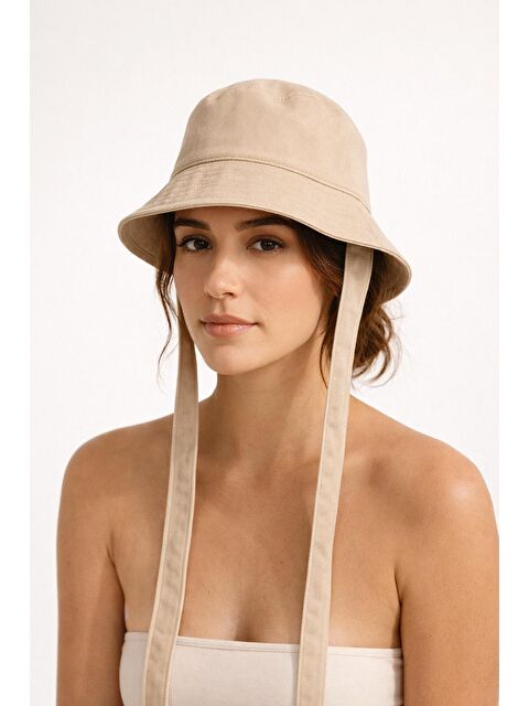 Luminos Butik Bej Bağlama Detaylı Bucket Şapka Spk09-1 - S000368692-19928