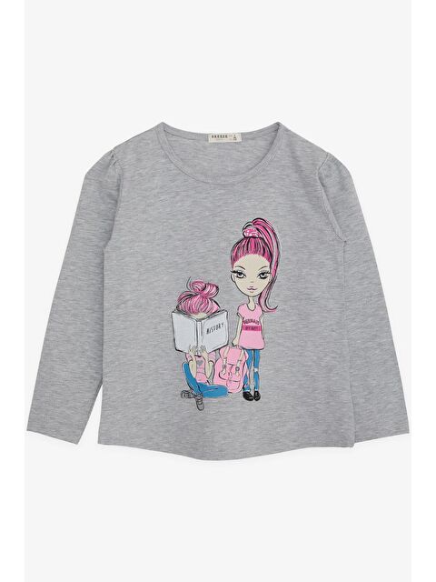 Breeze Kız Çocuk Uzun Kollu Tişört Kız Bakılı Gri Melanj (4-8 Yaş) - S000021999-20600