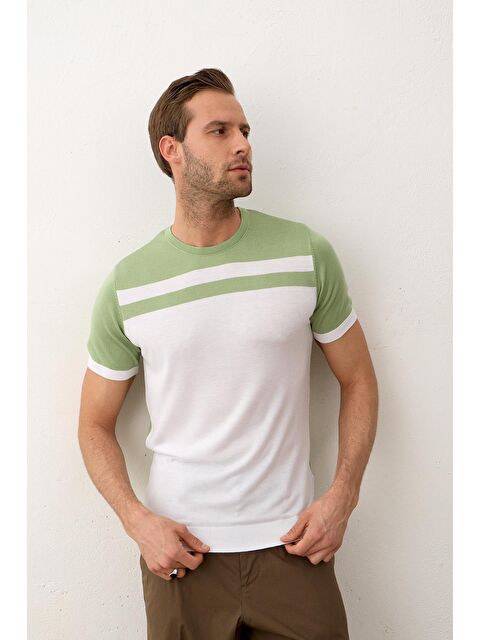 Danger Erkek Renkli Slim-Fit Yazlık Triko Tişört Yeşil - S000177702-18194