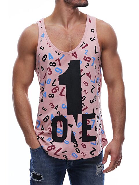 Madmext Baskılı Pembe %100 Pamuk Kolsuz Tişört 2626 - S000056677-20024