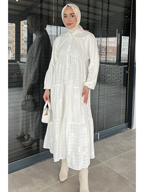 Julude Kadın Ön Düğmeli Bilek Lastikli Fırfırlı Tesettür Elbise - S000361278-19966