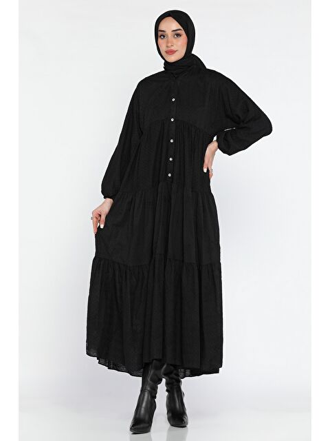 Julude Kadın Ön Düğmeli Bilek Lastikli Fırfırlı Tesettür Elbise - S000361278-19351