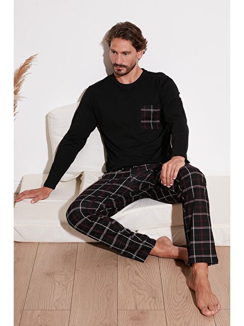 Buratti Ekoseli Cepli Beli Lastikli %100 Pamuk Regular Fit Erkek Pijama Takımı 6572001 - S000067944-19351