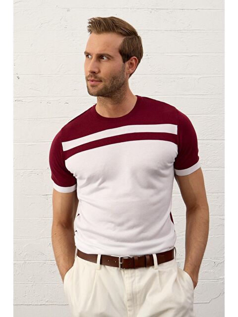 Danger Erkek Renkli Slim-Fit Yazlık Triko Tişört  Bordo - S000177702-19951